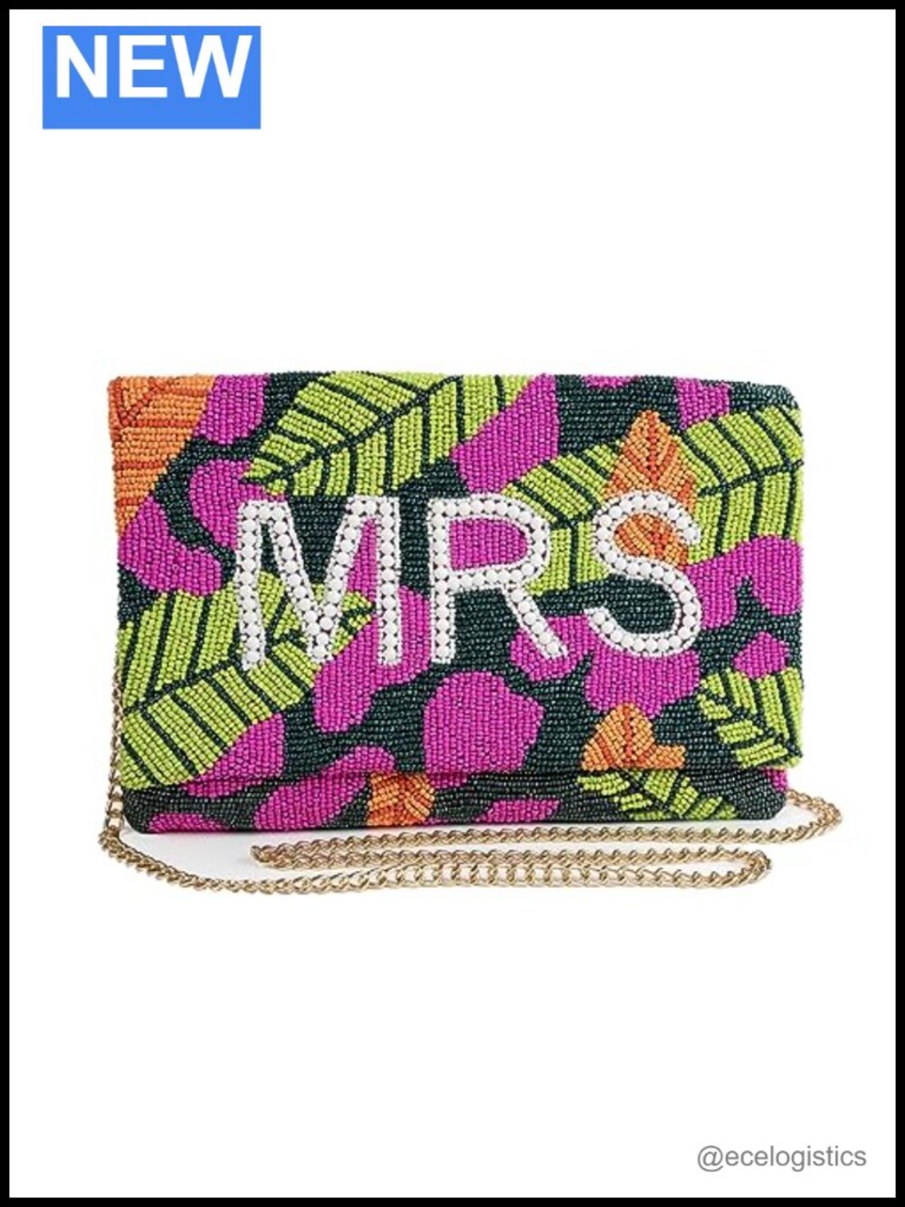 Beaded Clutch Evening Bag with Chain - MRS Tropical Bridal Purse